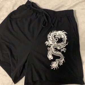 Black comfortable Chinese Dragon Sweat shorts Y2K